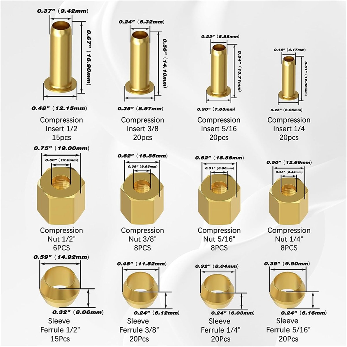Compression Fitting Brass - AT16 180PCS Kit Asortimen Fitting Kompresi-(1/4In,